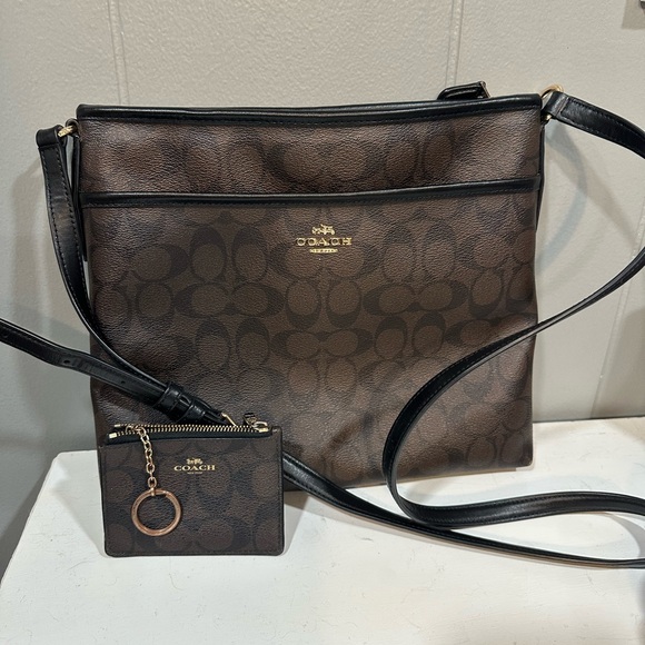 Coach Brown Crossbody Bag and Key ID Pouch Set - Picture 1 of 5